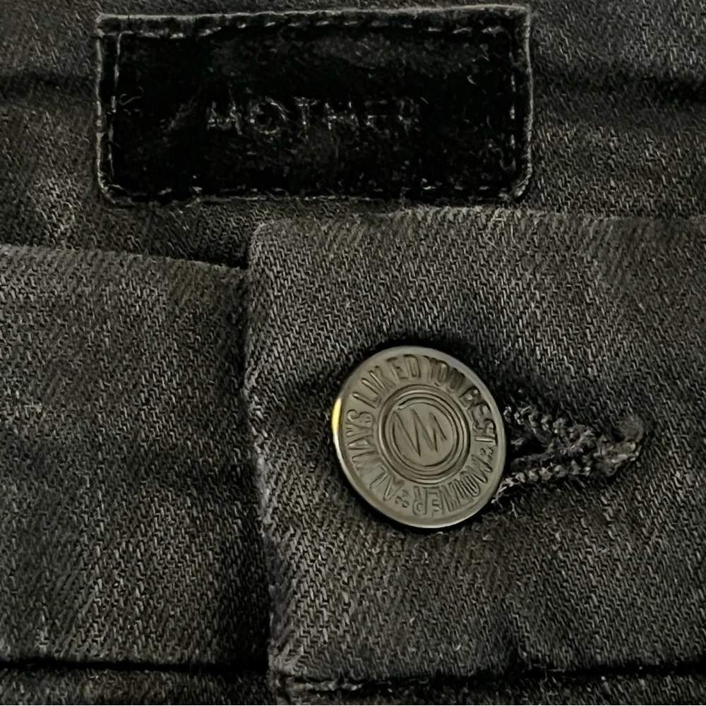 Mother High Waisted Looker Ankle Fray Black Guilty Glitter Racer Stripe Jeans 26